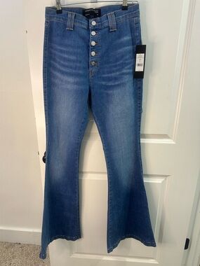 Veronica Beard Medium Blue High-Rise Button-Fly Flare Jeans Size 30 NWT